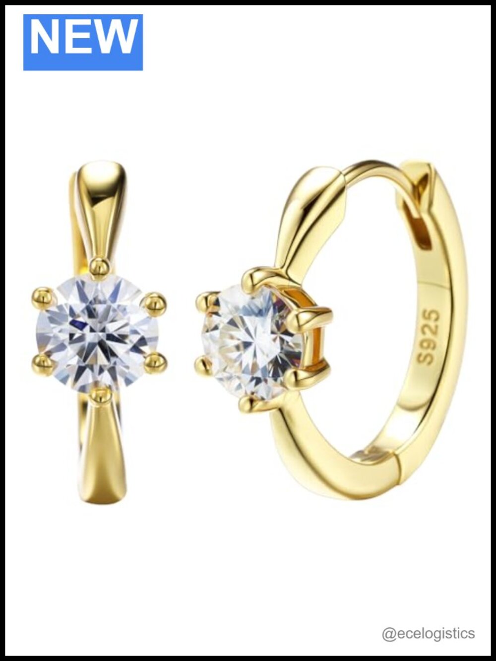 Moissanite Huggie Earrings 925 Sterling Silver 18K Gold Plated 0.5CT